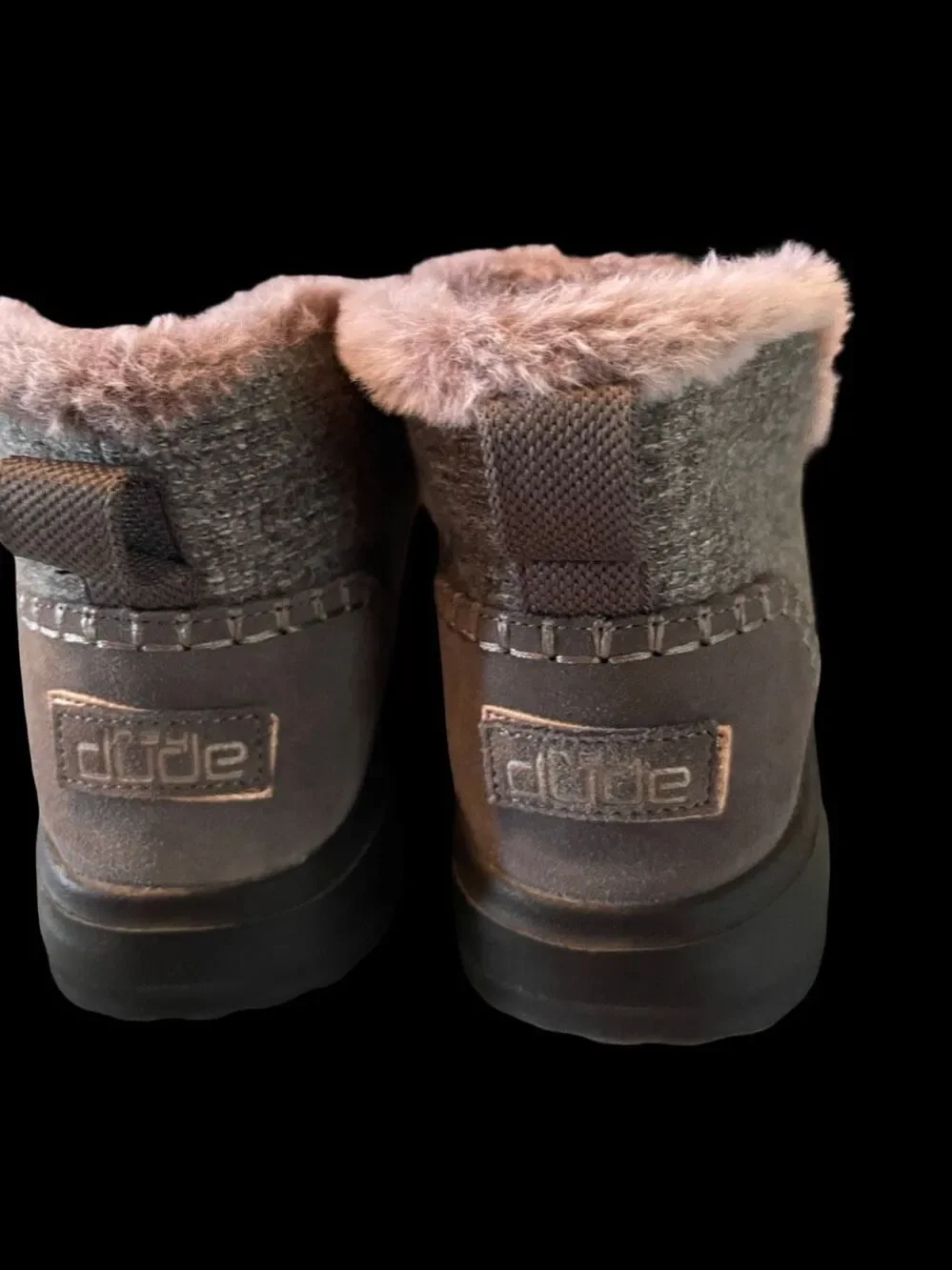 Hey Dude Women's Black Gray Knit Faux Fur Denny Sleet Ankle Boots Size 9